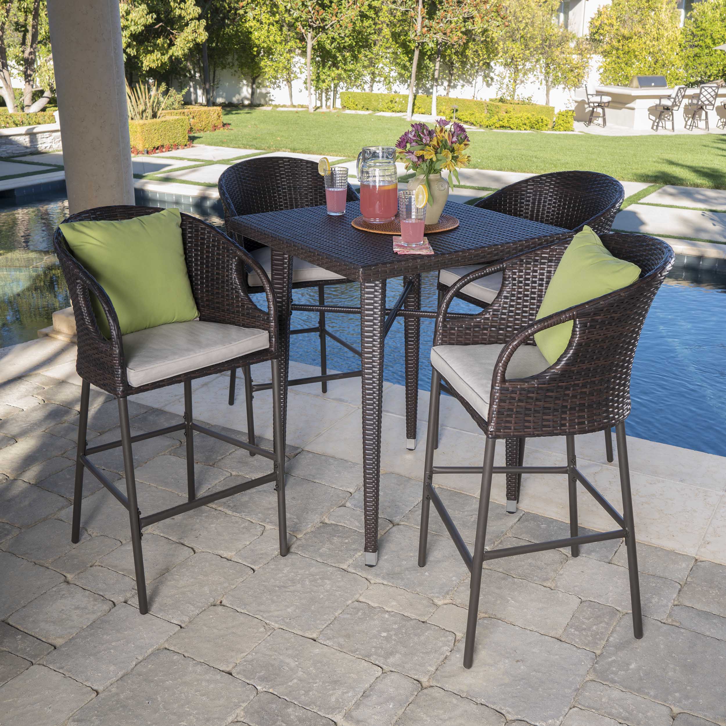 Domina Outdoor 5 Piece 41 Inch Multi-brown Wicker Square Bar Set