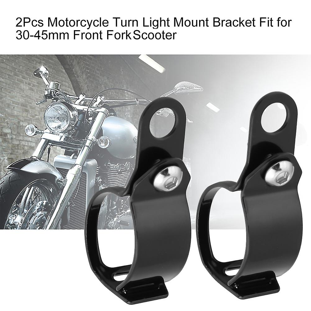 2pcs Motorcycle Turn Light Mount Bracket Fit For 30-45mm Front Fork Scooter (black)