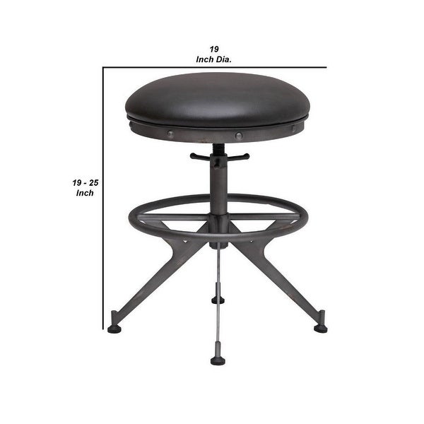 Ruth 19 Inch Adjustable Stool， Metal Axle Base， Cushioned Seat， Gray - Black - 19 L x 19 W x 25 H Inches