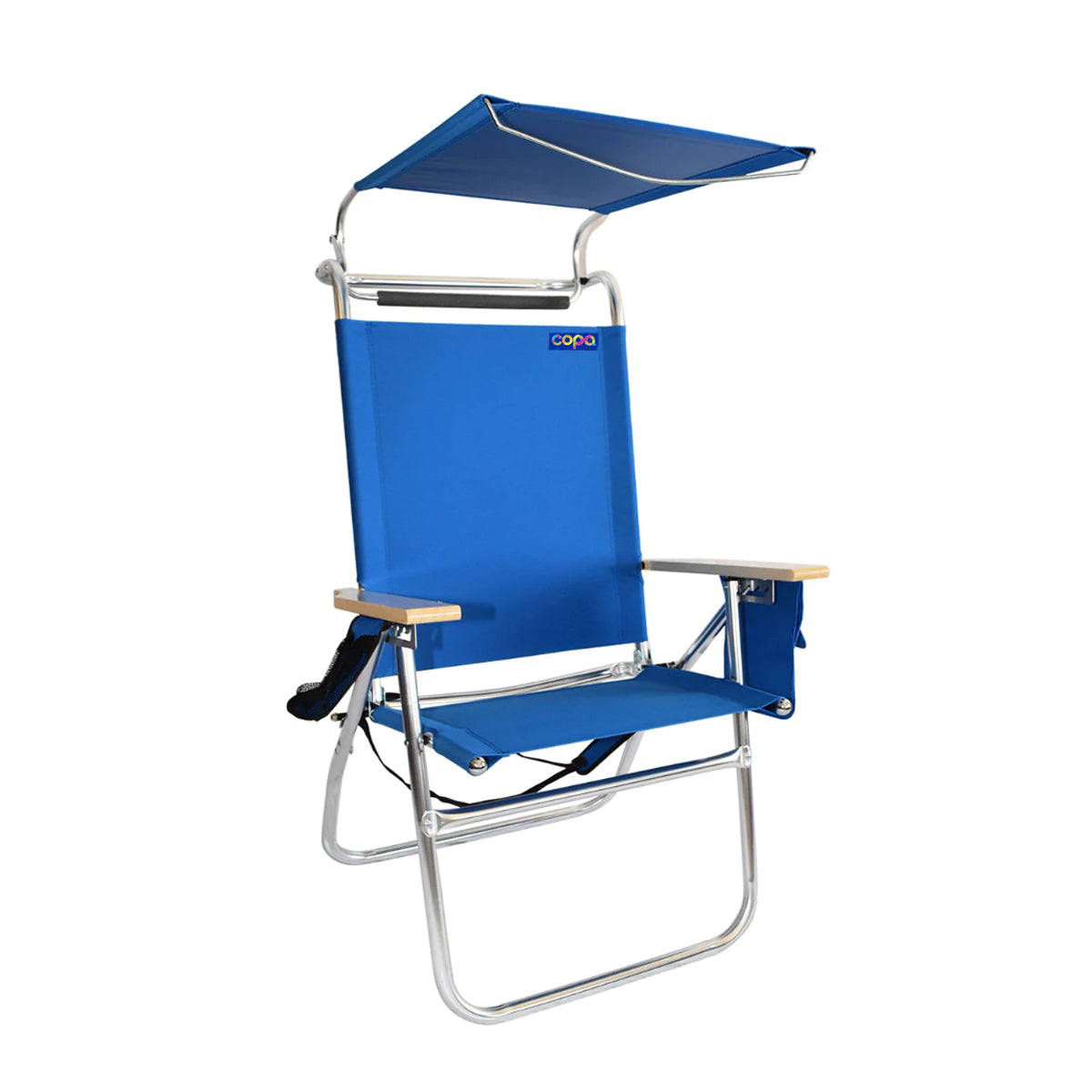 Big Tycoon Aluminum and Wood 4 Position Portable Folding Beach Chair with Canopy and Cupholder for Beach， Lake， Park， and Backyard