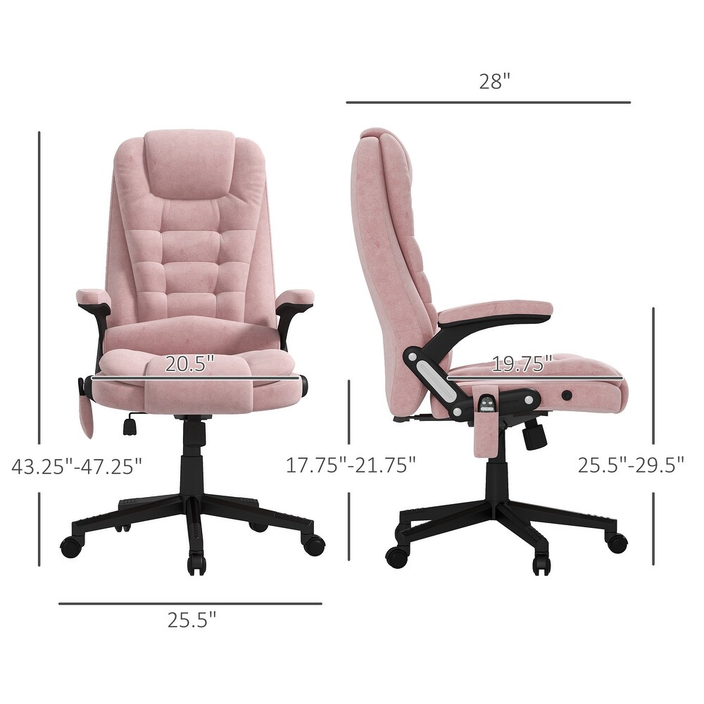 HOMCOM 6 Point Vibrating Massage Office Chair with Heat  Velvet High Back Executive Office Chair with Reclining Backrest