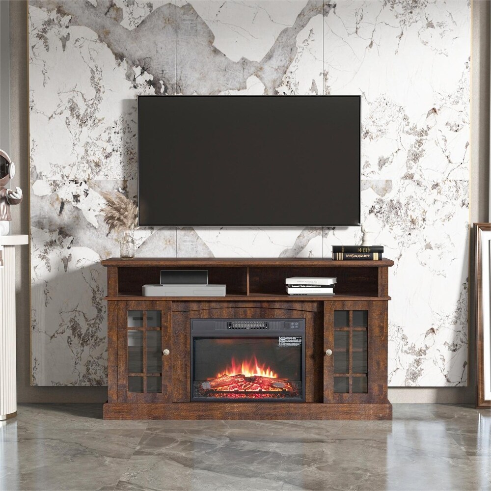 TV stand cabinet  entertainment center with electronic fireplace and remote control  electronic flame beautiful