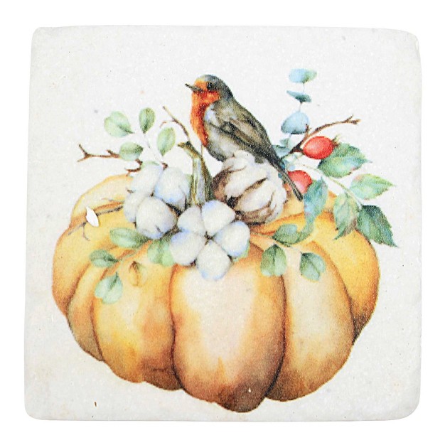 Ganz Sunflower Robin Pumpkin Coasters Four Coasters 3 75 Inches Bird Mushroom Flower Ca182568 Polyresin Multicolored