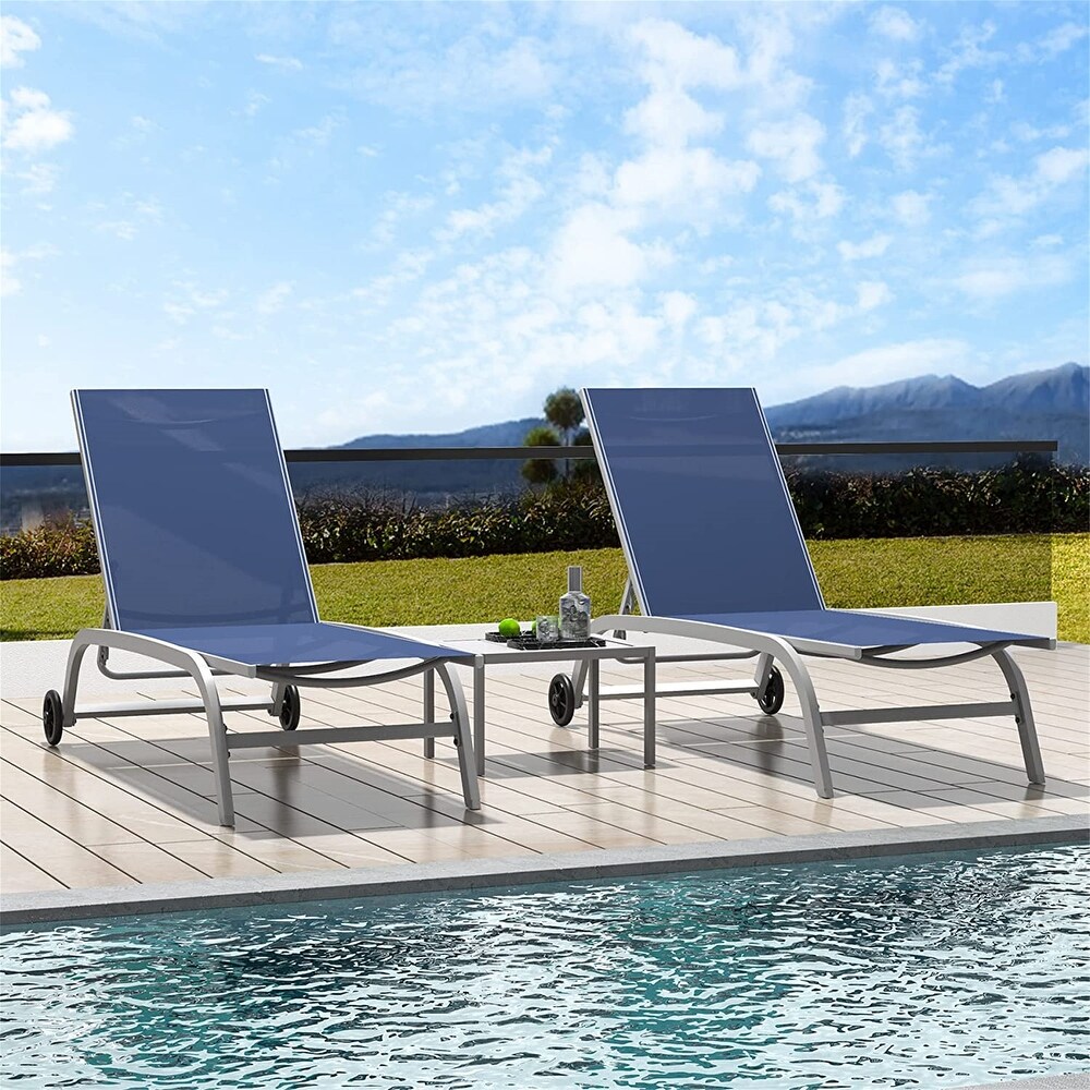 Chaise Lounge Outdoor Set of 3(2 Lounge Chairs+1 Table)