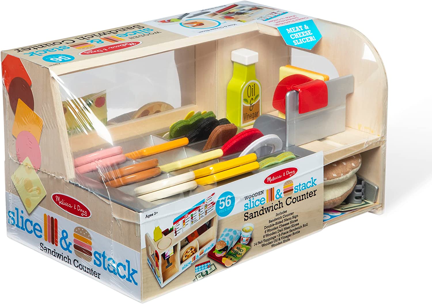 Melissa and Doug Wooden Slice and Stack Sandwich Counter with Deli Slicer – 56-Piece Pretend Play Food Pieces - Wooden Food Toys， Kitchen Play Food Set For Toddlers And Kids Ages 3+