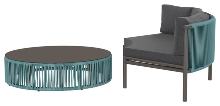 Skye Coffee Table (Round)   Tex Gray Frame / Teal Durarope   Contemporary   Coffee Tables   by Homesquare  Houzz