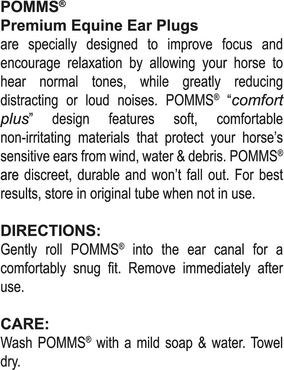 Equine Healthcare International Pomms Smooth Style Horse Ear Plugs， 4 count