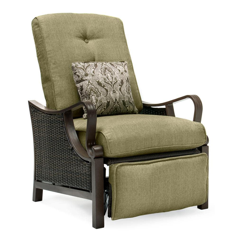 Hanover Ventura Reclining Wicker Outdoor Lounge Chair with Vintage Meadow Cushion