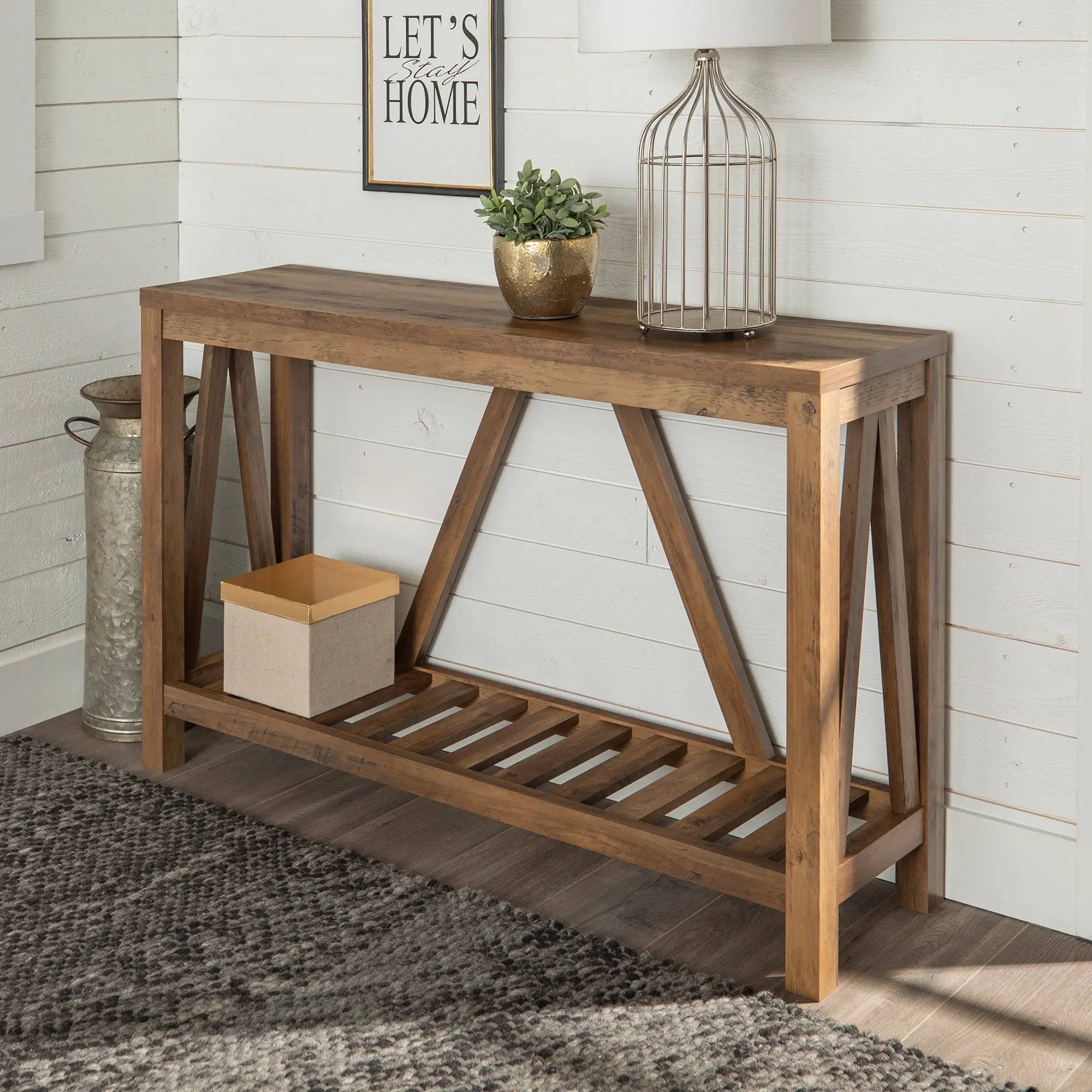 52 Inch Rustic Oak Country Entryway Sofa Table - Walker Edison