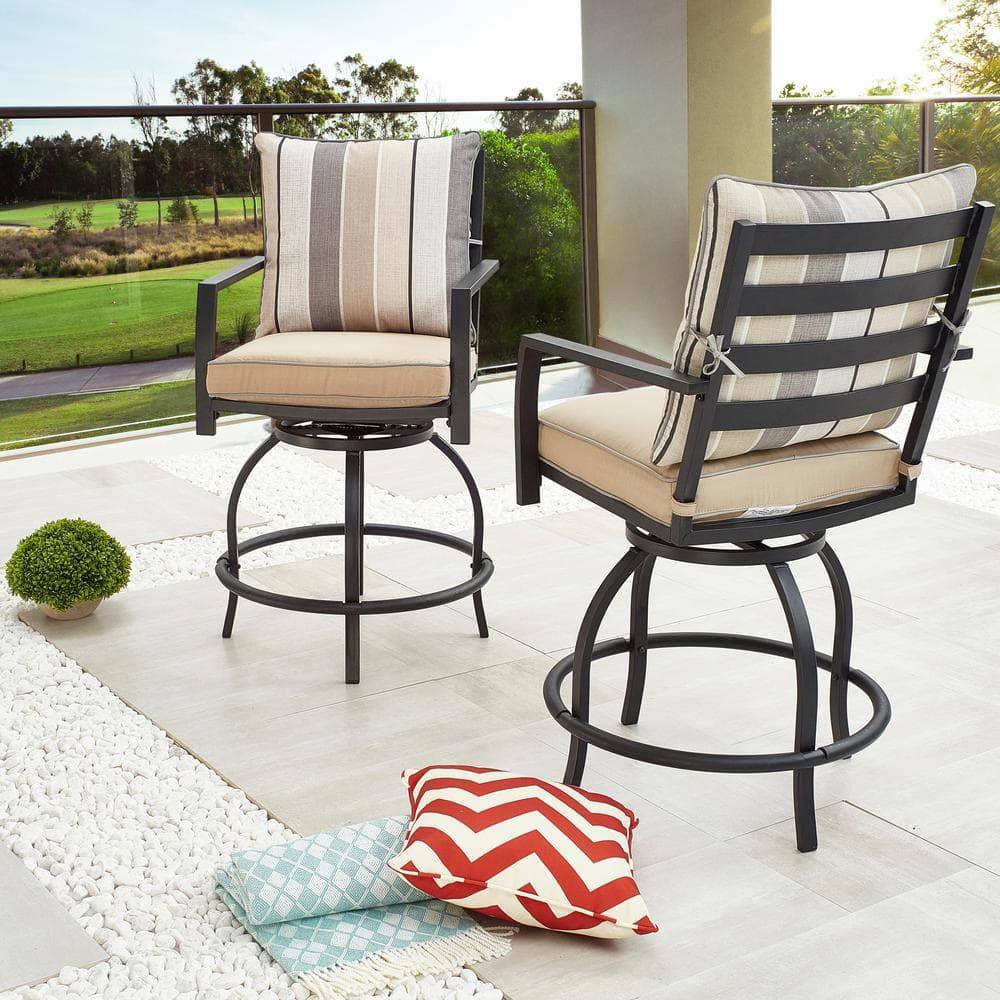 Patio Festival Swivel Metal Outdoor Bar Stool with Beige Cushion (2-Pack) PF18264