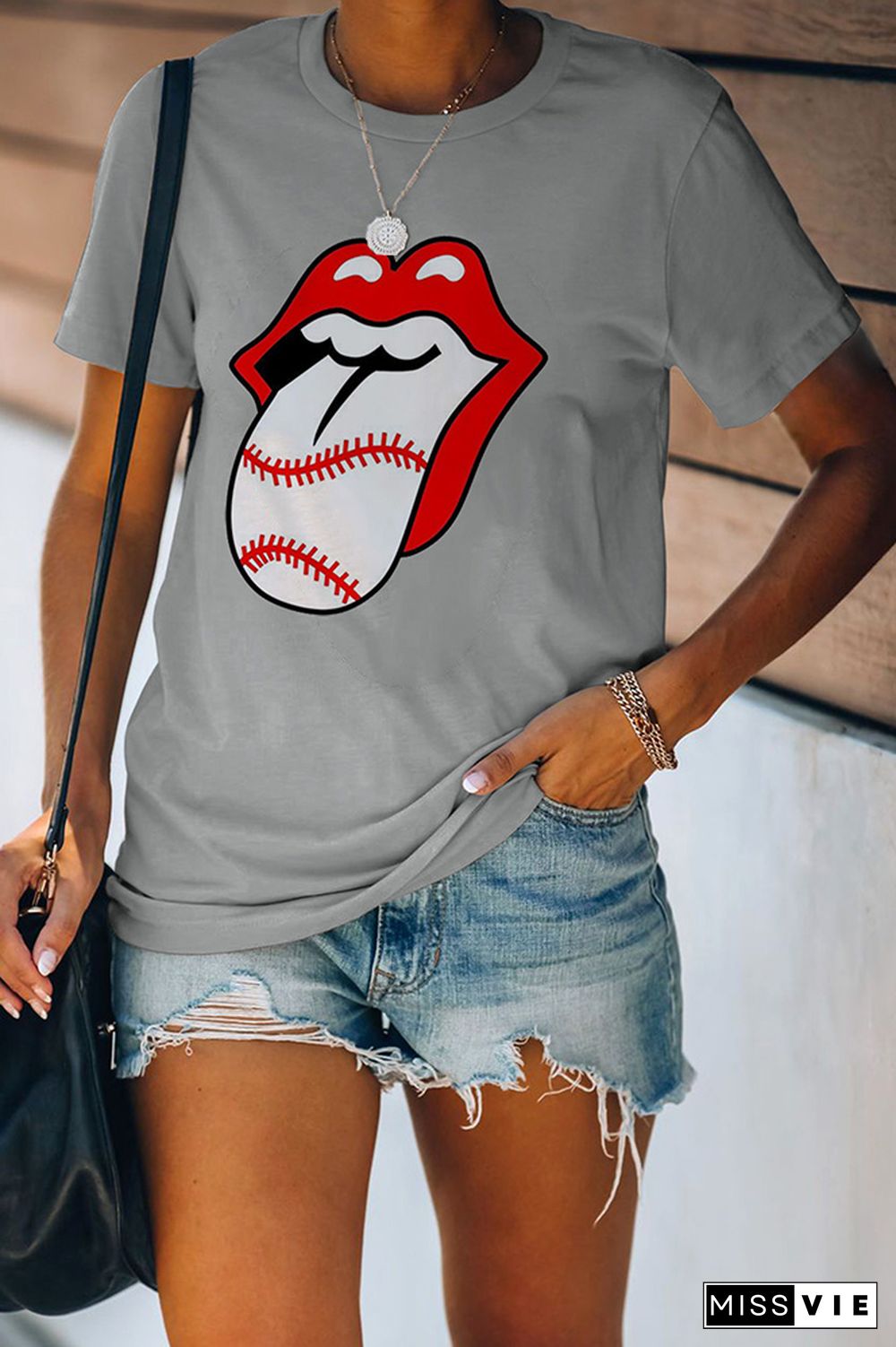 Tongue Print Graphic Tees for Women Wholesale Short Sleeve T shirts Top