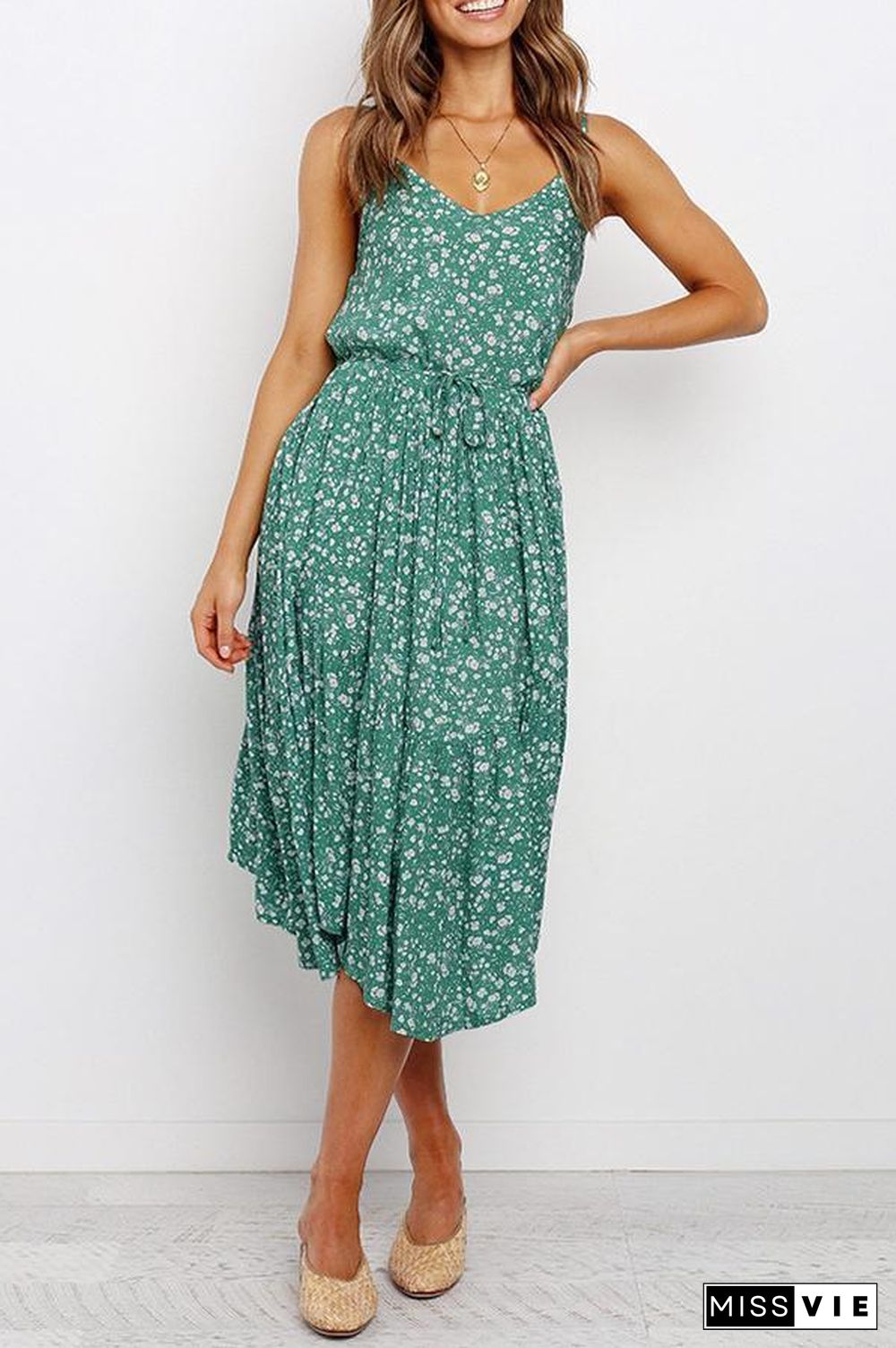 Spaghetti Strap Floral Printed Sling Midi Dress (2 Colors) P15373