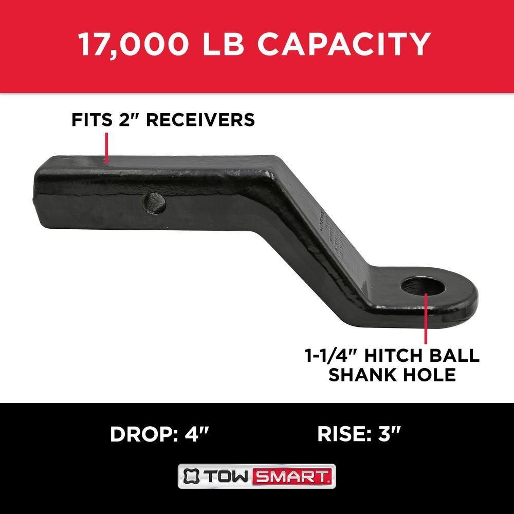 TowSmart Class 4 17000 lb. 4 in. Drop 3 in. Rise 1-14 in. Shank Forged Steel Reversible Trailer Hitch Ball Mount 738