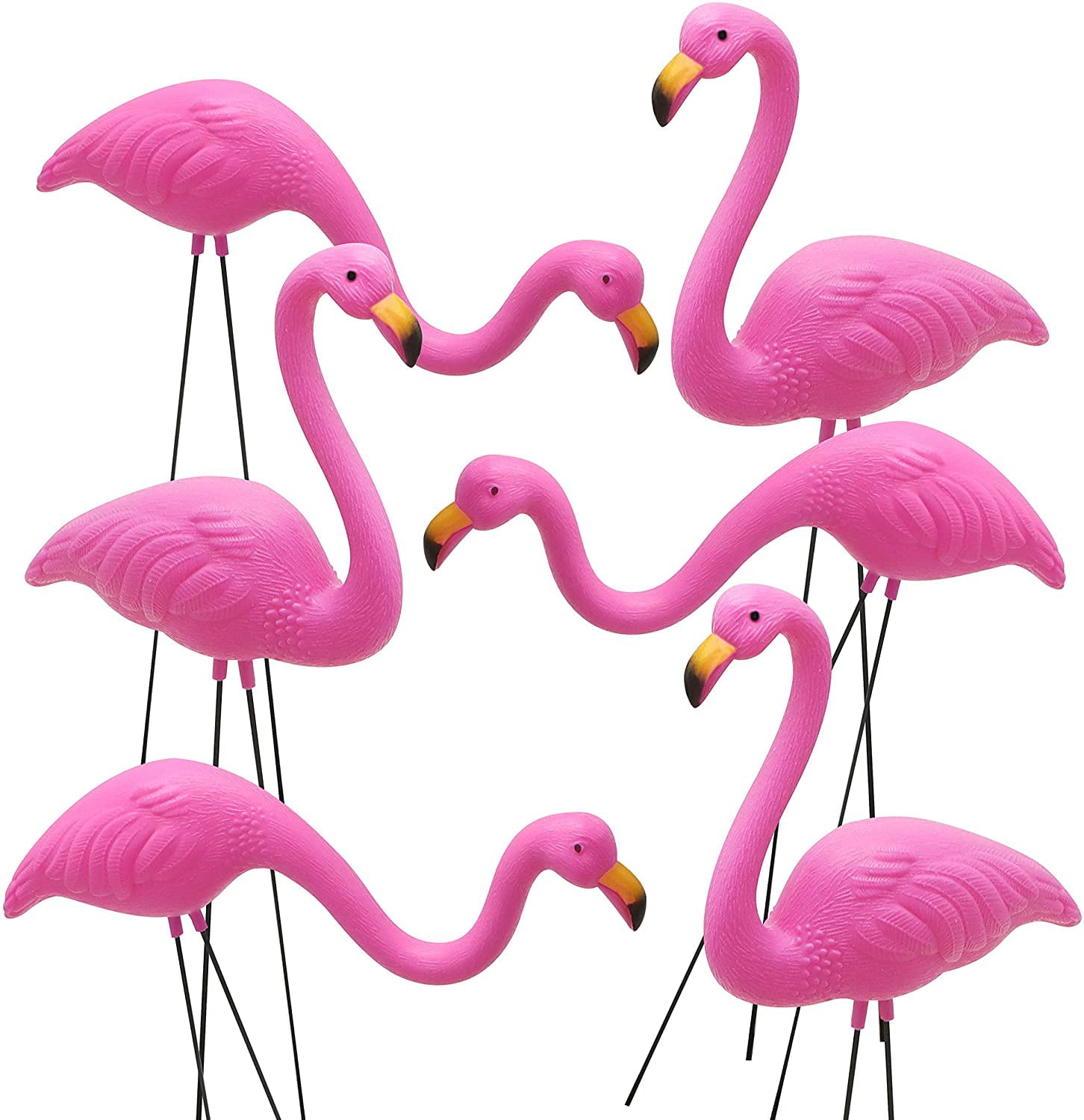 JOYIN 6 PCS Small Pink Flamingo Yard Ornament Stakes Mini Lawn Plastic Flamingo Statue with Metal Legs for Sidewalks, Outdoor Garden Decoration, Luau Party, Beach, Tropical Party Decor, 2 Styles