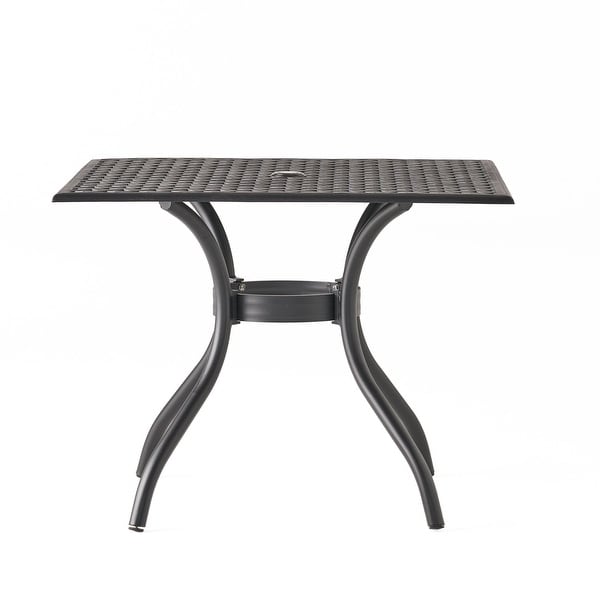 Black Metal Outdoor Patio Dining Table with Umbrella Hole (Table Only)