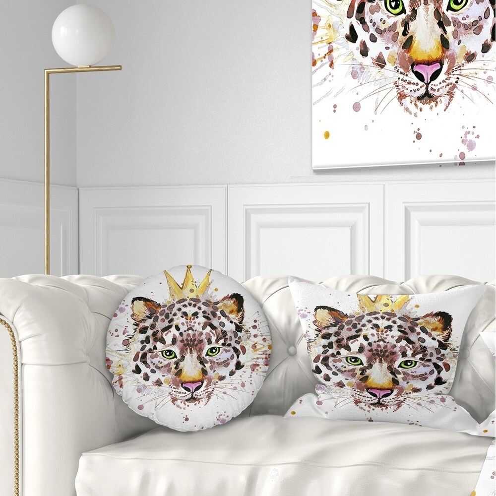 Designart 'Leopard Head with Golden Crown' Contemporary Animal Throw Pillow