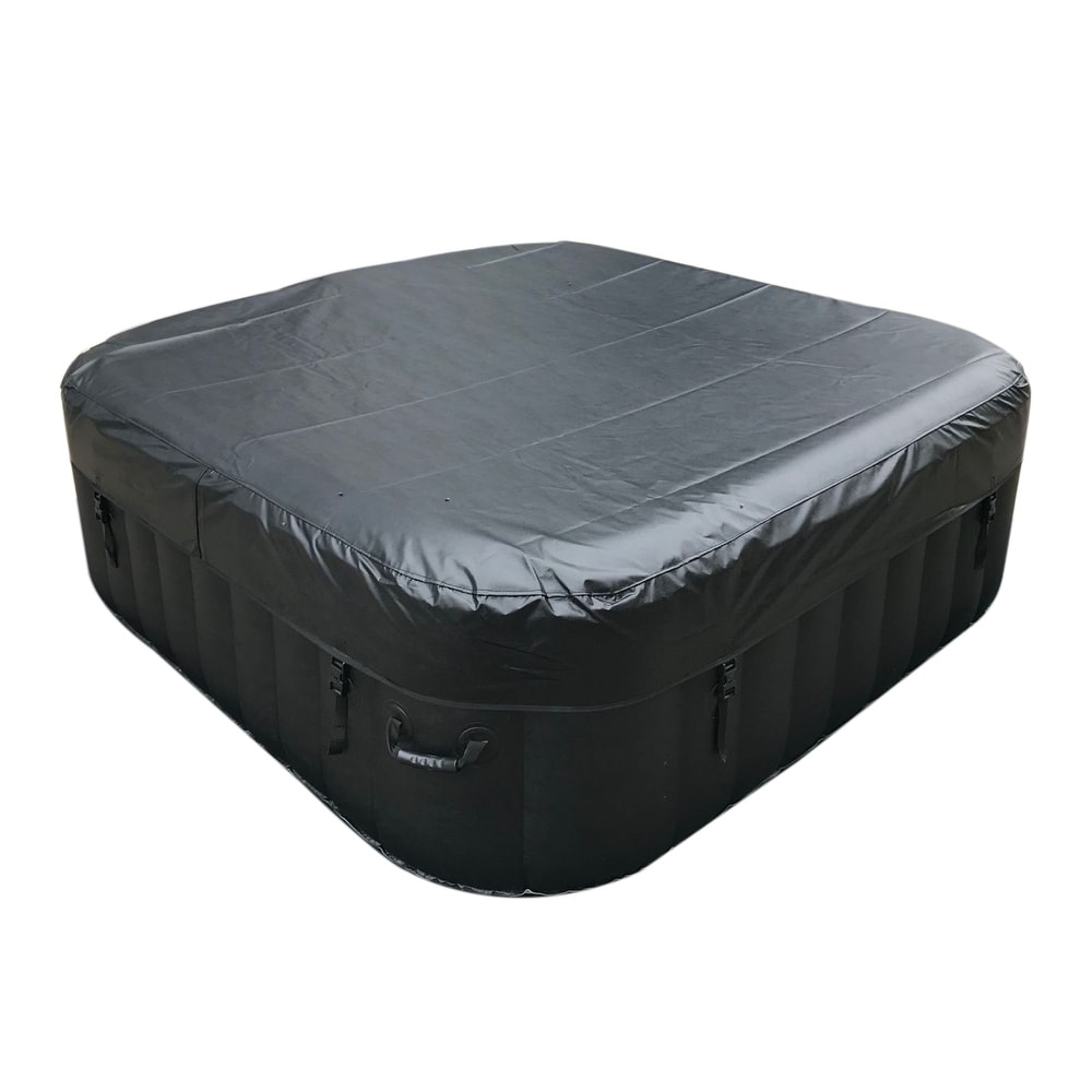 ALEKO Square Inflatable Jetted 6 Person Hot Tub Spa With Cover   Black