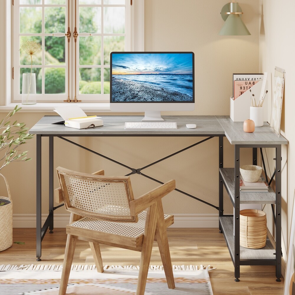 Small L Shaped Desk with Storage Shelves Corner Computer Desk