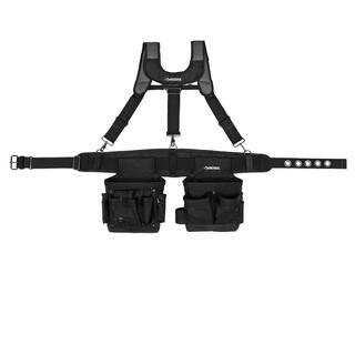 Husky 2-Bag 14-Pocket Black Electricians Suspension Rig Work Belt with Suspenders HD00146