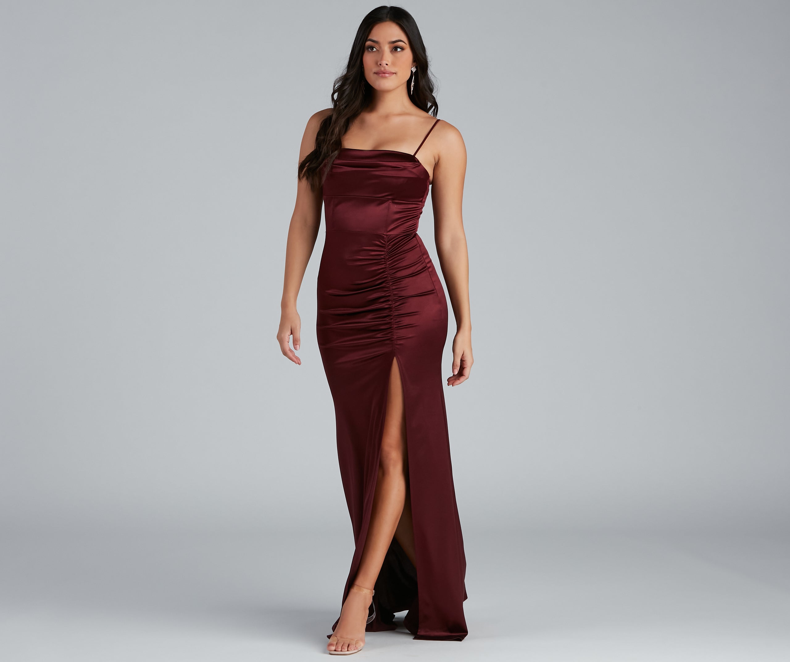 Nemi Formal High Slit Ruched Dress