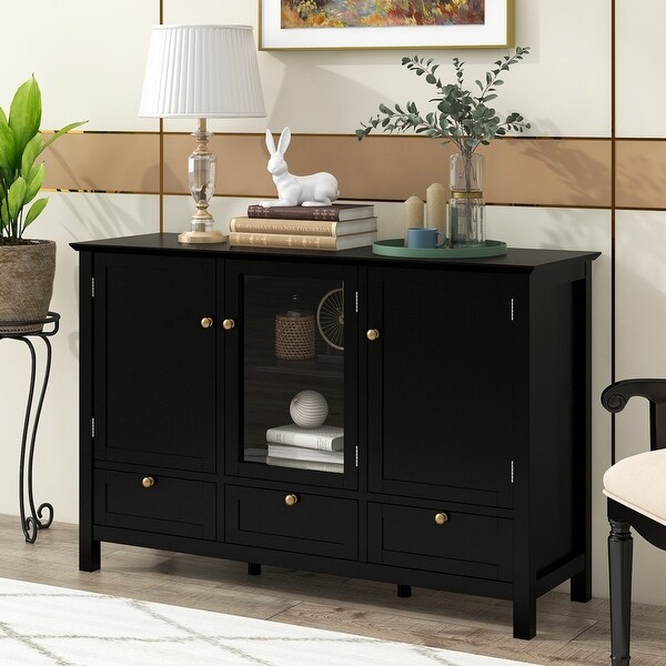 Modern Console Table With 2 Doors，3 Drawers