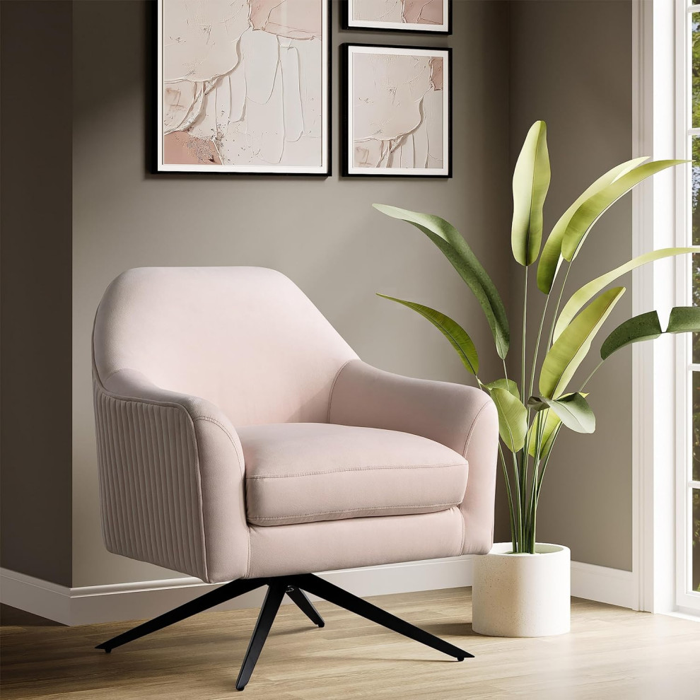 Modern Accent Chair  Black Swivel Metal Base With Cushioned Velvet Seat  Pink   Modern   Armchairs And Accent Chairs   by Decor Love  Houzz