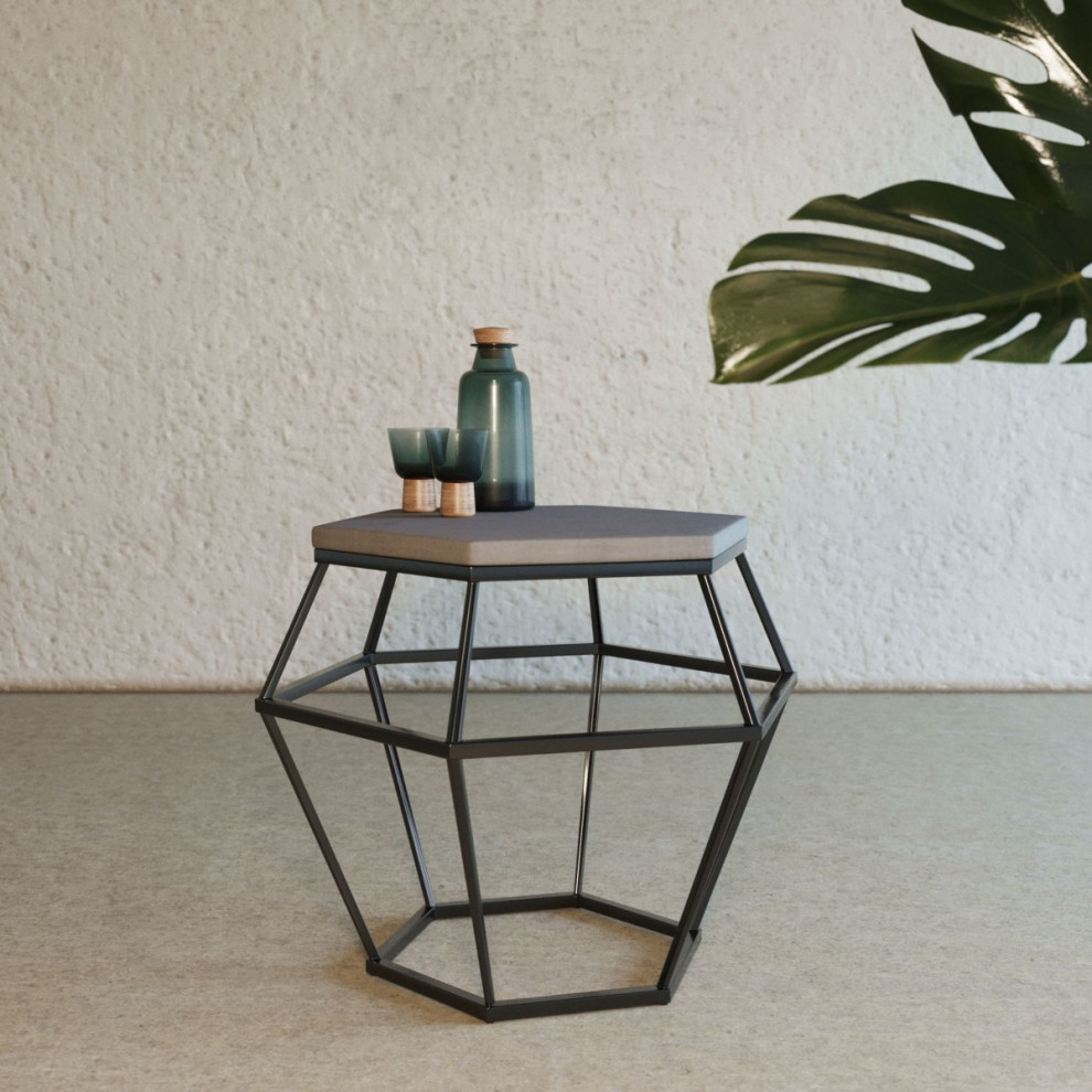 Modern Gray Concrete and Black Metal Hexagonal End Table   Industrial   Side Tables And End Tables   by HomeRoots  Houzz