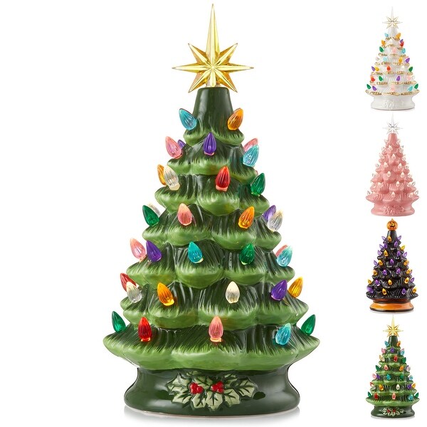 12 Hand Painted Ceramic Christmas Tree，PreLit Tree with Star