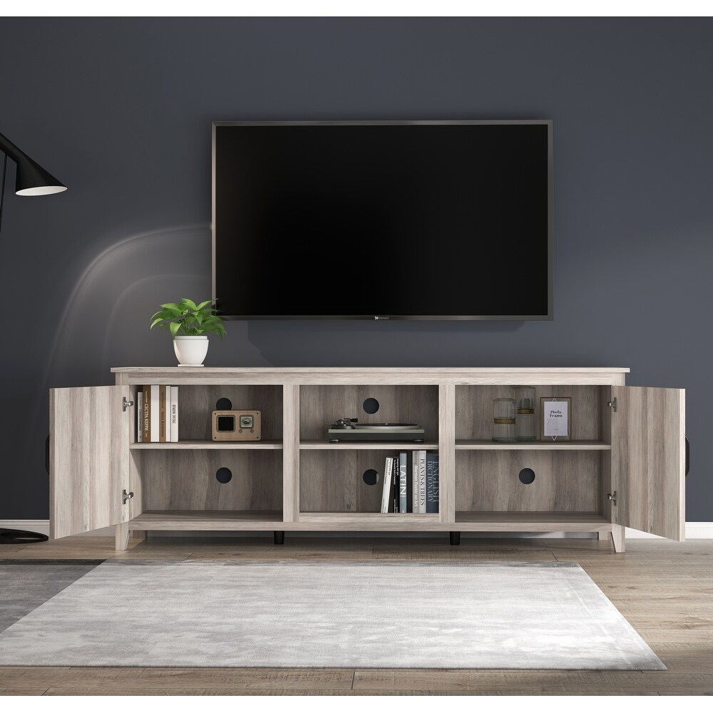 TV Stand Storage Media Console Entertainment Center With Two Doors for Living Room  Grey Walnut