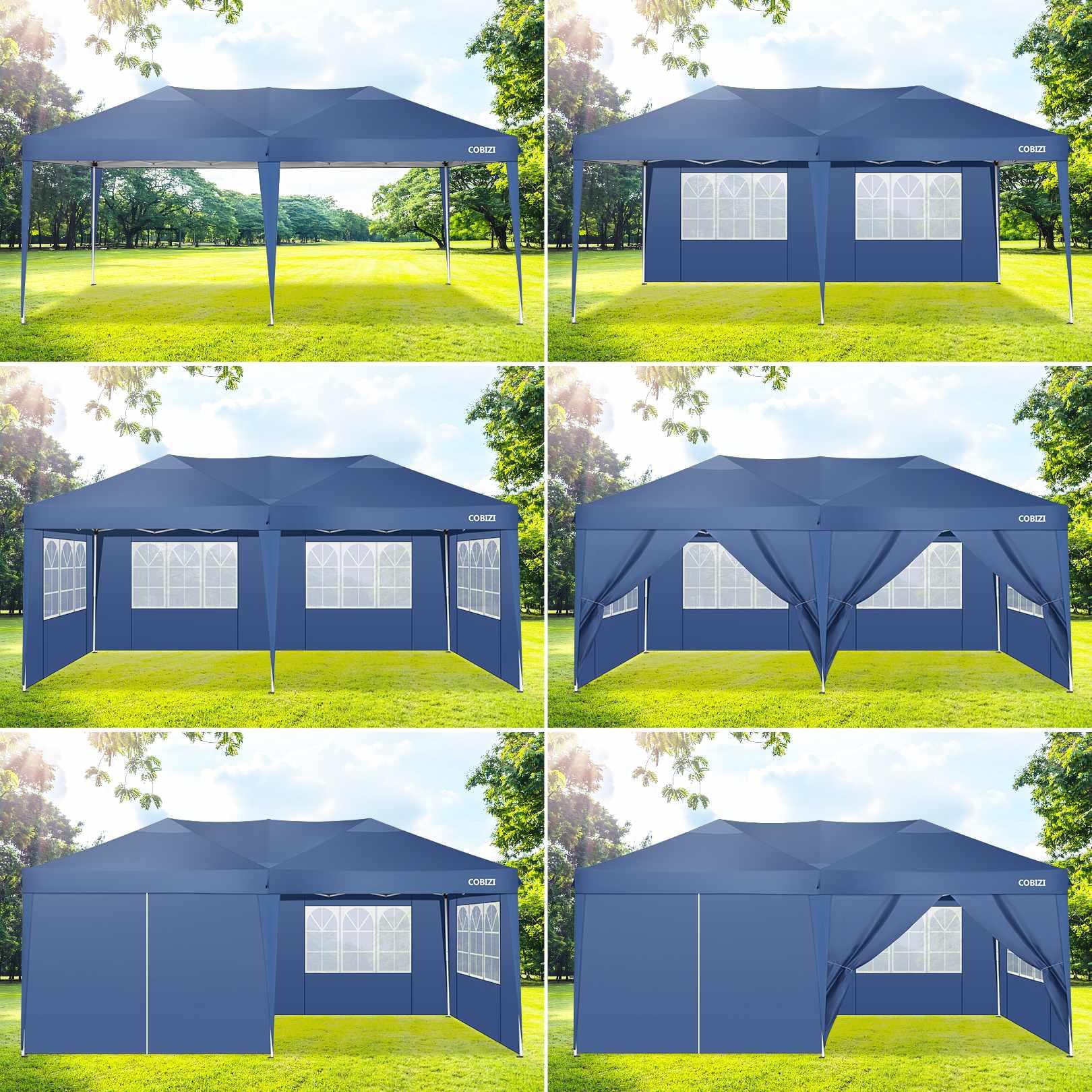 10' x 20' Canopy Tent EZ Pop Up Party Tent Portable Instant Commercial Heavy Duty Outdoor Market Shelter Gazebo with 6 Removable Sidewalls and Carry Bag, Blue