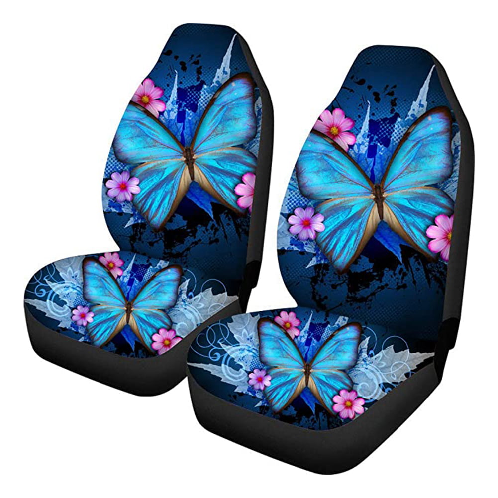 Trendy Car Seat Covers Ble Butterfly Print High Back Seat Cover Set of 2 Ultra-Soft Universal Fit