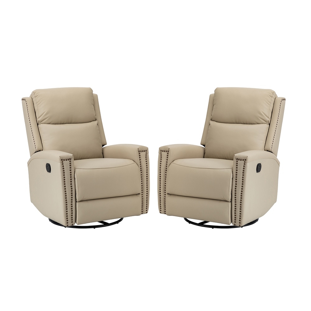 Fiacro 30.31''Wide Modern Genuine Leather Wingback Swivel Rocker Recliner With Tufted Back(Set of 2)