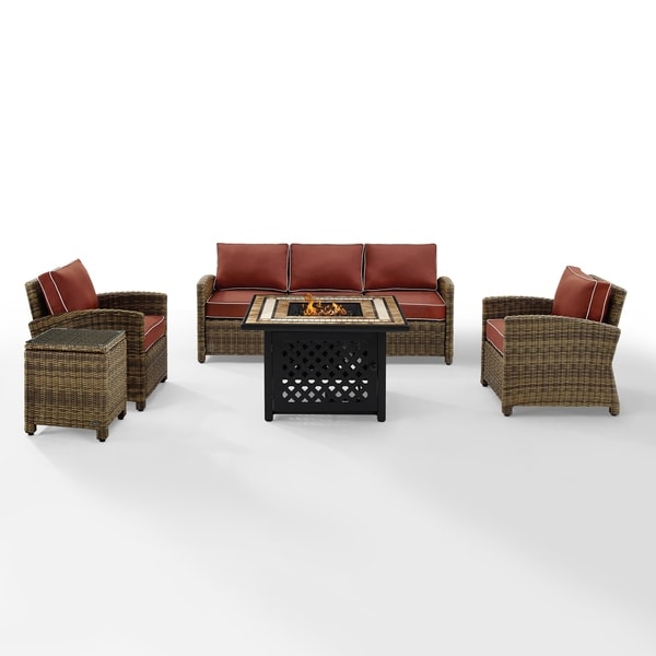 Crosley Bradenton 5Piece Outdoor Wicker Sofa Conversation Set With Sangria Cushions