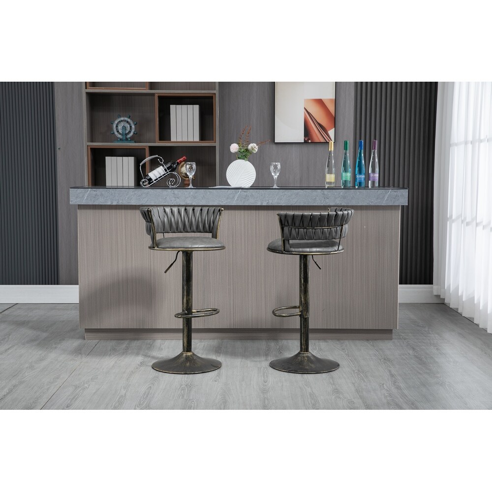 Swivel Bar Stools Set of 2 Adjustable Counter Height Chairs with Footrest for Kitchen  Dining Room 2PC/SET