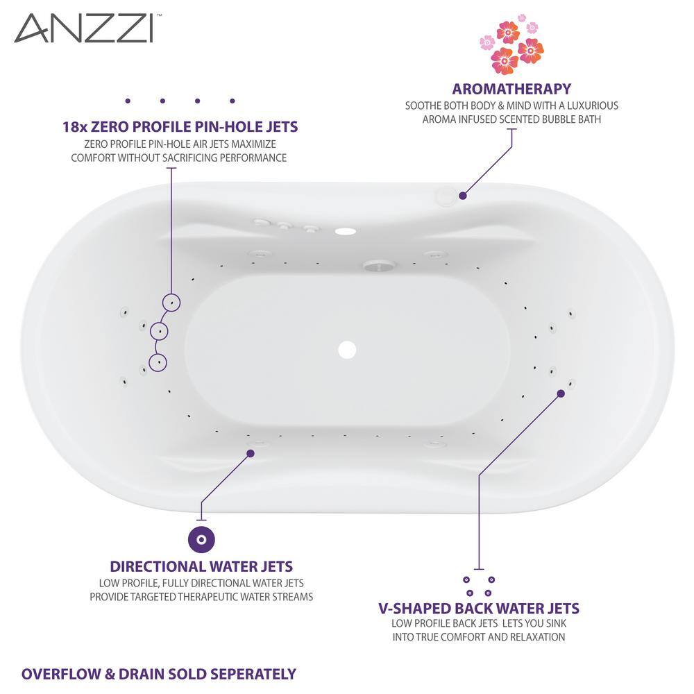 ANZZI Lori 72 in. Acrylic Flatbottom Whirlpool and Air Bathtub in White FT-AZ102