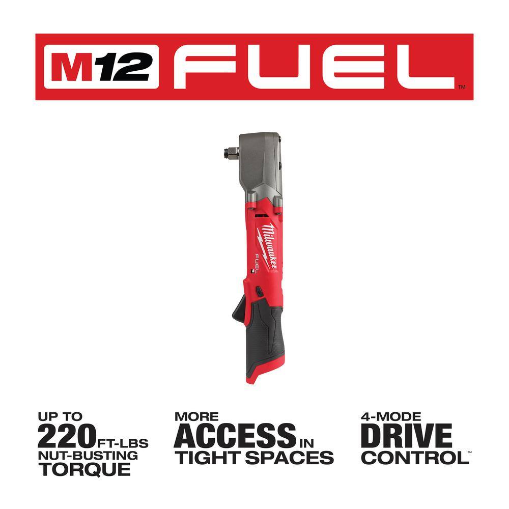 MW M12 FUEL 12V Lithium-Ion Brushless Cordless 38 in. and 12 in. Right Angle Impact Wrenches Set (2-Tool) 2564-20-2565-20