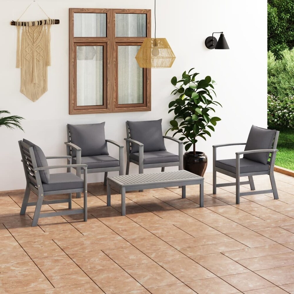 vidaXL 5 Piece Garden Lounge Set with Cushion Solid Acacia Wood Gray   39.4\