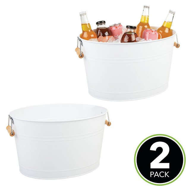 Mdesign Large Metal 4 75 Gal Beverage Tub Cooler Bamboo Handles 2 Pack White