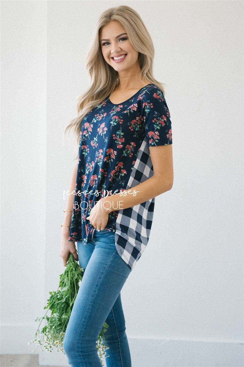 Floral Front Plaid Back Top