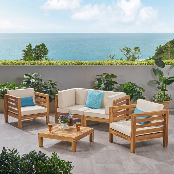 Oana Outdoor 4seat Acacia Loveseat Chat Set with Cushions by Christopher Knight Home