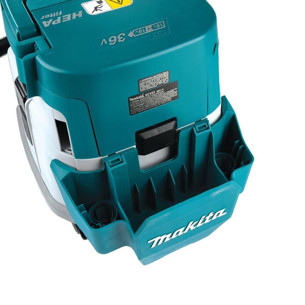 Makita 18V X2 LXT Lithium-Ion (36V) Brushless Cordless 2.1 Gallon Dry Dust Extractor kit 5.0Ah XCV21PTX