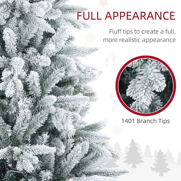 Frosted 7ft or 8ft Snow Flocked Christmas Tree with Quick Setup and Realistic FullBody Design