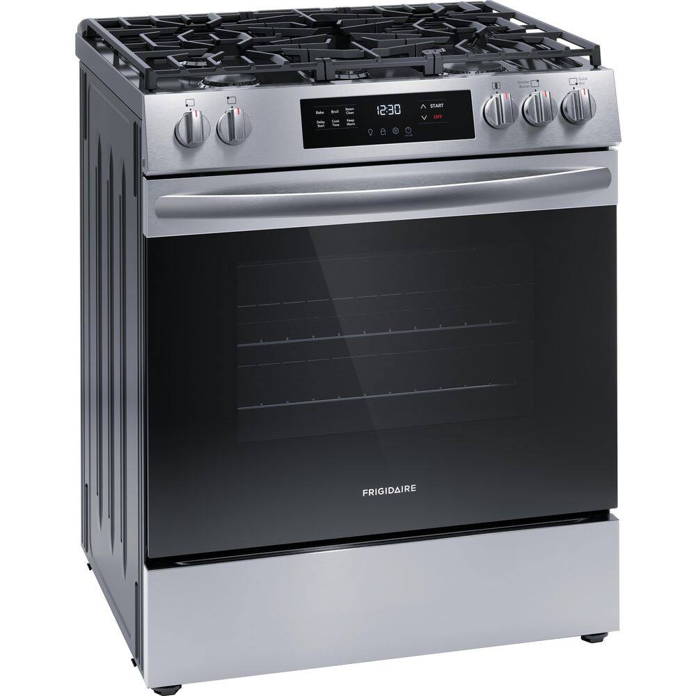 Frigidaire 30 in. 5 Burner Front Control Gas Range with Steam Clean in Stainless Steel FCFG3062AS