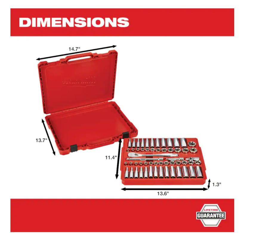 Milwaukee 48-22-9008 3/8 in. Drive SAE/Metric Ratchet and Socket Mechanics Tool Set (56-Piece)