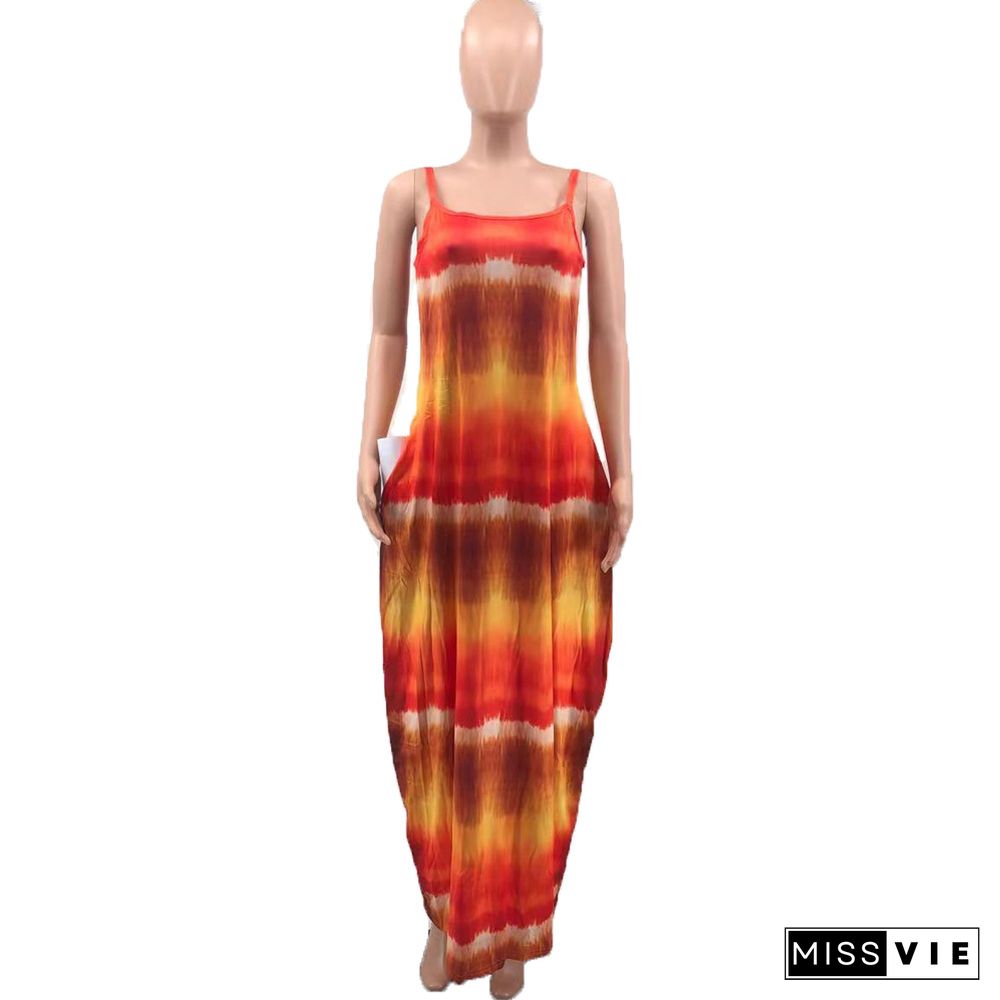 Loose Fitting Tie Dye Print Maxi Dresses