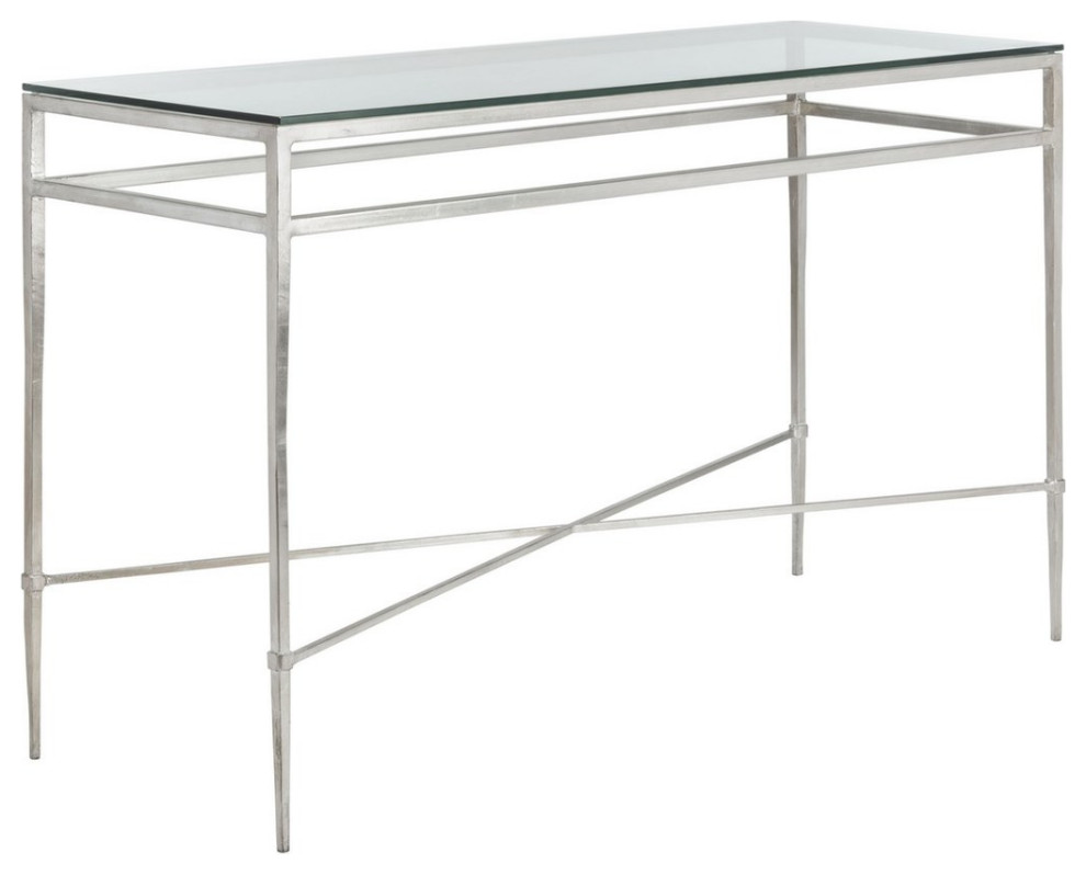 Micah Antique Silver Glass Console Table   Contemporary   Console Tables   by Peachtree Fine Furniture  Houzz