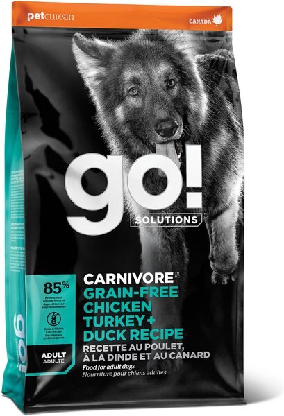 Go! Solutions Carnivore Grain-Free Chicken， Turkey + Duck Adult Recipe Dry Dog Food