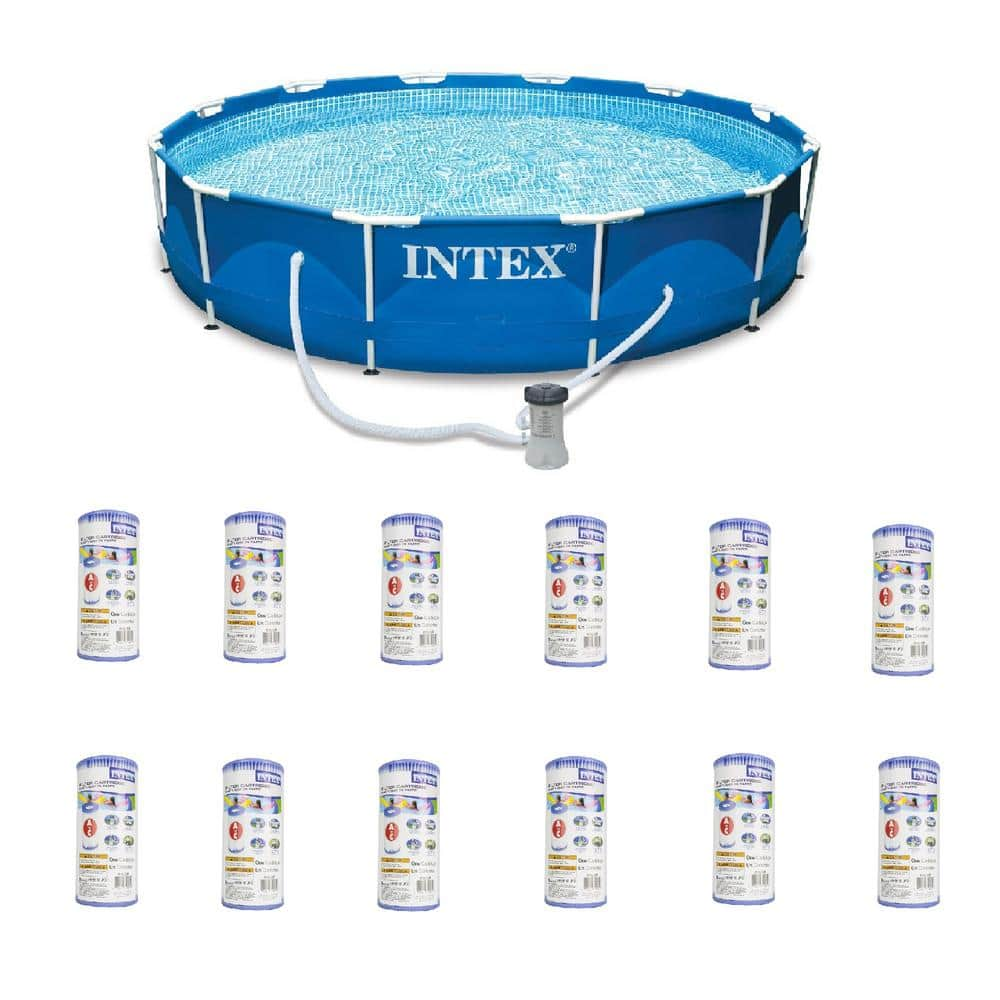 Intex 12 ft. Round 30 in. Metal Frame Pool Set 28211EH + 12 x 29000E