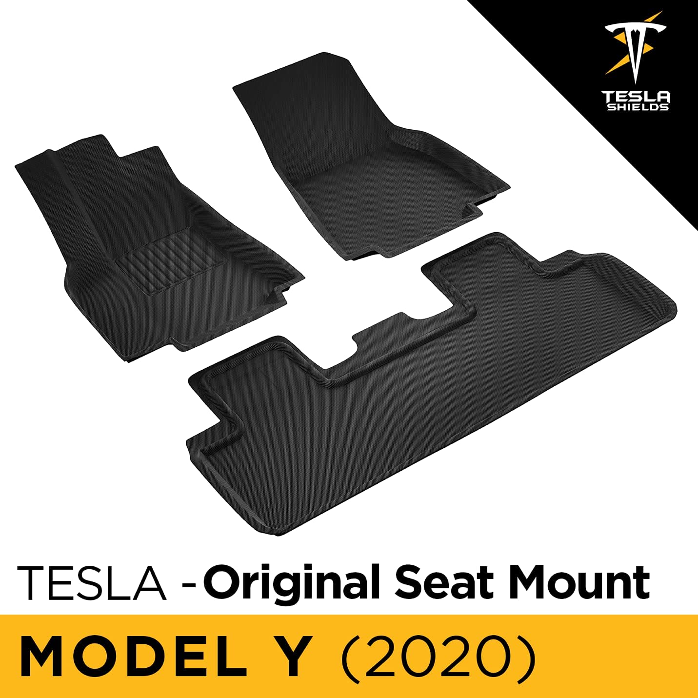 TeslaShields Floor Mats for Tesla Model Y 2020 | Interior Floor Liners | All-Weather Protection - Premium 3D Design Non-Slip Flooring Mats (5 Seater)