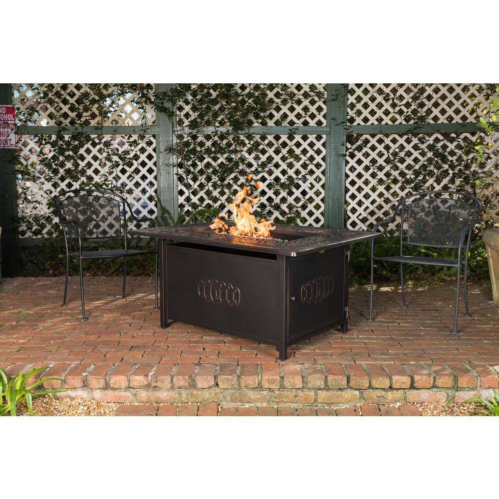 Fire Sense Dynasty 48 in. x 24 in. Rectangle Aluminum Propane Fire Pit Table in Antique Bronze 62743